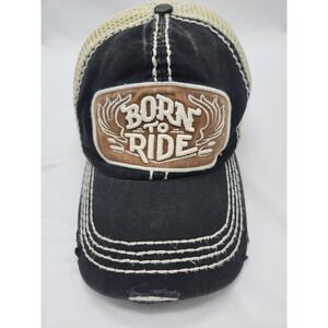 KBETHOS Baseball Cap Hat Born To Ride Distressed Embroider Adjustable Black Tan